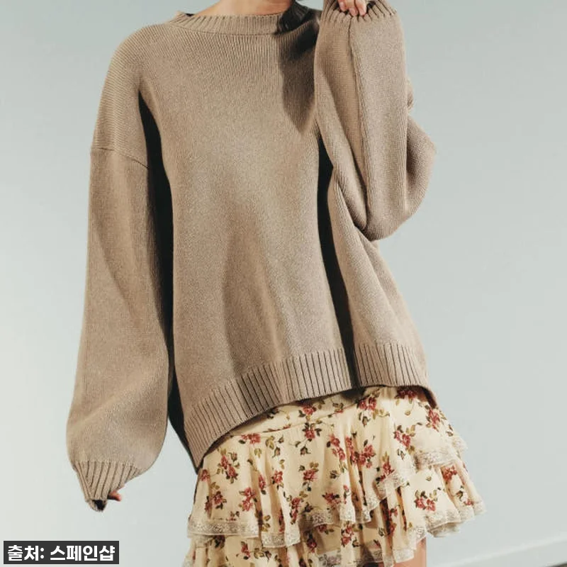 자라 오버사이즈 라운드넥 베이지 니트 관련 이미지 2