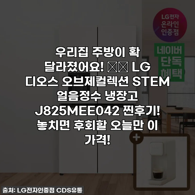 우리집 주방이 확 달라졌어요! 🧊✨ LG 디오스 오브제컬렉션 STEM 얼음정수 냉장고 J825MEE042 찐후기! 놓치면 후회할 오늘만 이 가격!