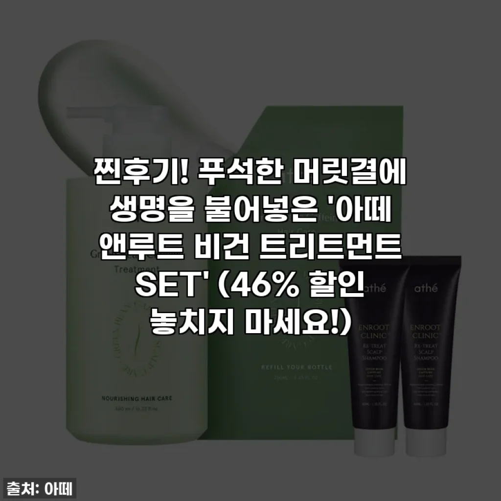 찐후기! 푸석한 머릿결에 생명을 불어넣은 '아떼 앤루트 비건 트리트먼트 SET' (46% 할인 놓치지 마세요!)