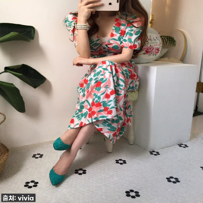 페이듀 튤립 셔링 퍼프 티어드 롱원피 관련 이미지 1