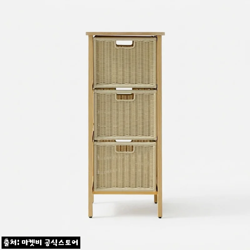 알로타 선반 3단 라탄 세트 내추럴, 좁은 공간 수납용으로 눈여겨본 3단 선반