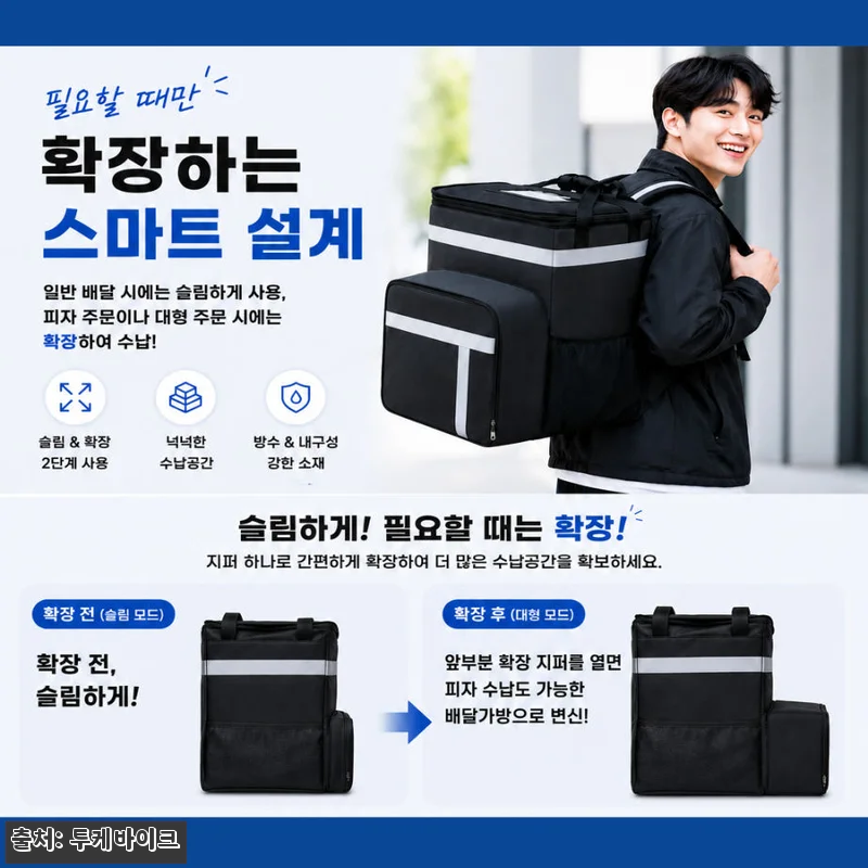 투케바이크 도보 배달가방 블랙 확장형 관련 이미지 1