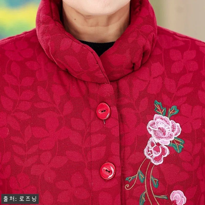 할머니 꽃자수 솜 면 패딩 기모 안감 관련 이미지 1