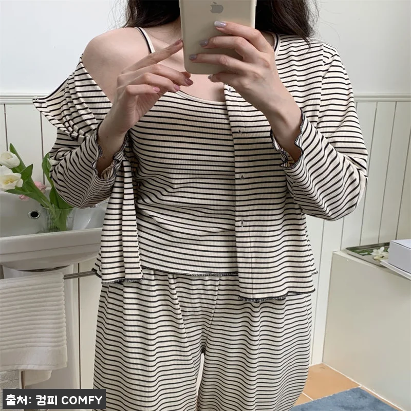 캡내장잠옷 루이 스트라이프 3피스 파자마, 23% 할인에 무료배송이라 눈여겨본 홈웨어 10 캡내장잠옷 루이 스트라이프 3피스 파 관련 이미지 1