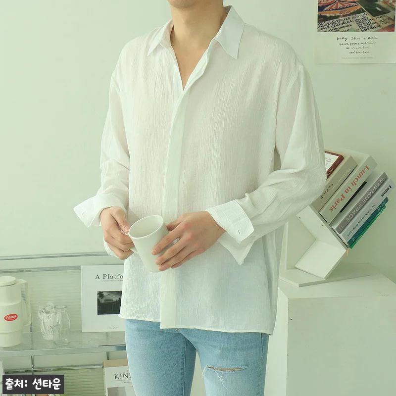 남자셔츠 오버핏 실크 남성남방 남자린 관련 이미지 1
