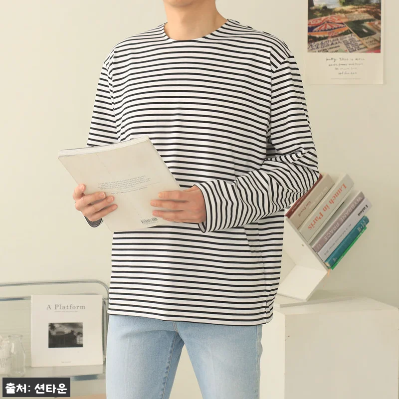 남자긴팔티 단가라 스트라이프 보트넥 관련 이미지 1