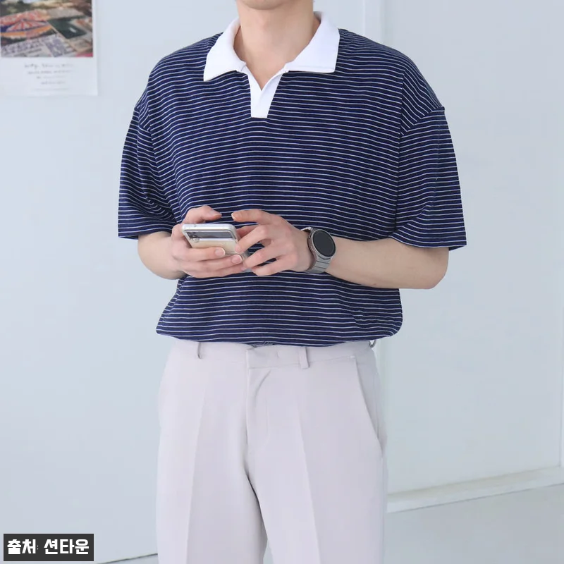 남자반팔티 단가라 스트라이프 카라 반 관련 이미지 1
