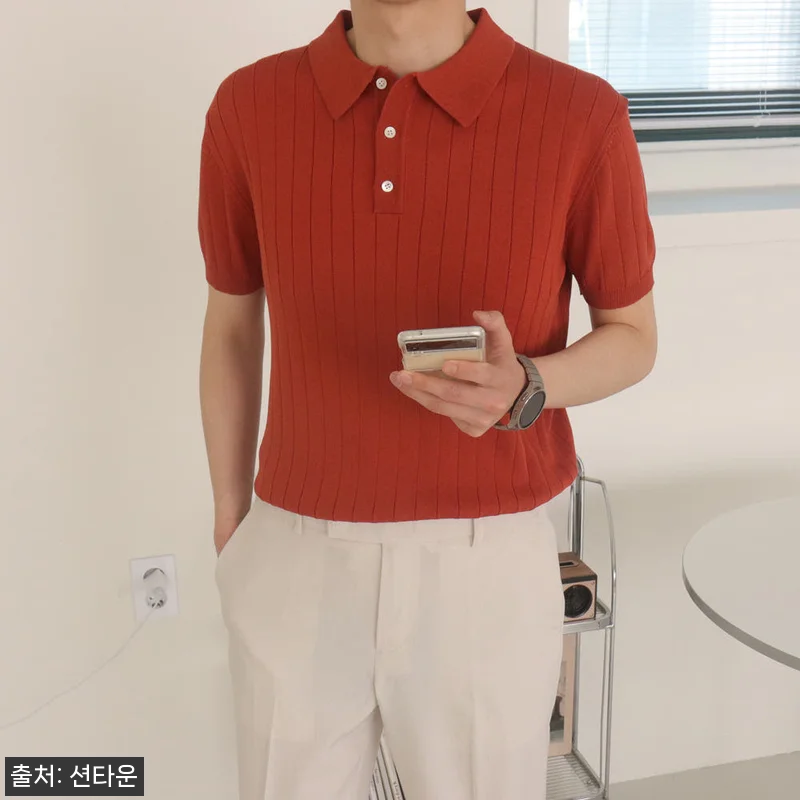 남자반팔니트 헨리넥 카라 머슬핏 반팔 관련 이미지 1