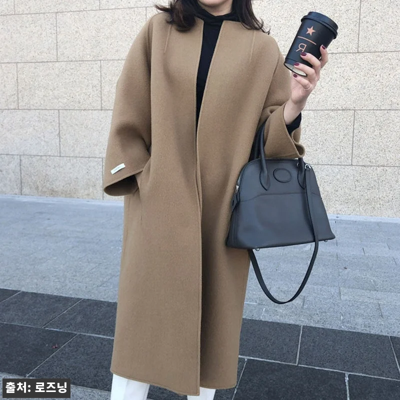 가오리핏 여성 루즈핏 모직 검정 코트 관련 이미지 2
