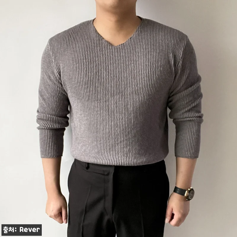 남자 머슬핏 V넥 골지 워셔블 봄 가 관련 이미지 2
