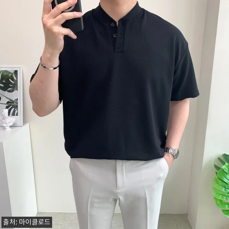 남자 헨리넥 반팔 세미오버핏 티셔츠, 관련 이미지 2