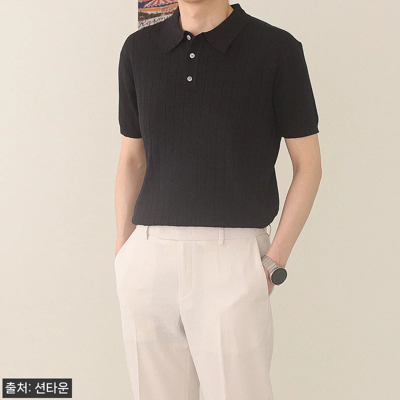 남자반팔니트 헨리넥 카라 머슬핏 반팔 관련 이미지 2