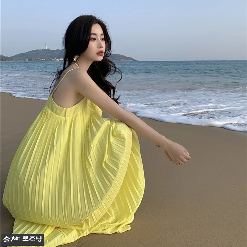 플리츠 끈나시 비치롱원피스, 휴양지 관련 이미지 3