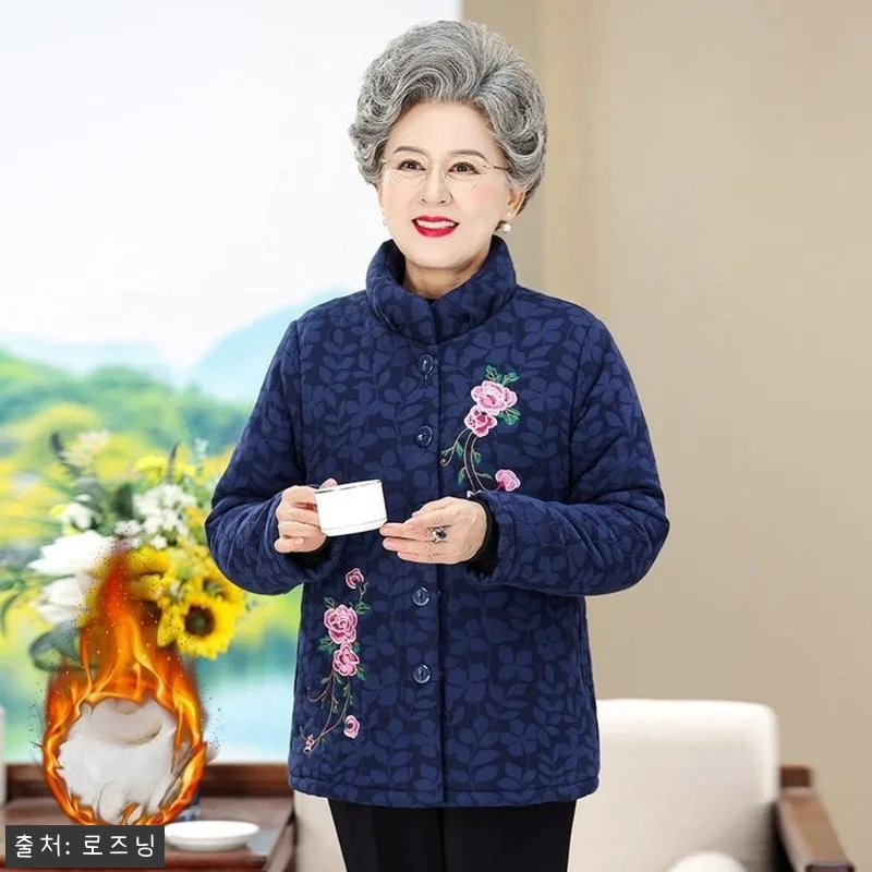 할머니 꽃자수 솜 면 패딩 기모 안감 관련 이미지 3