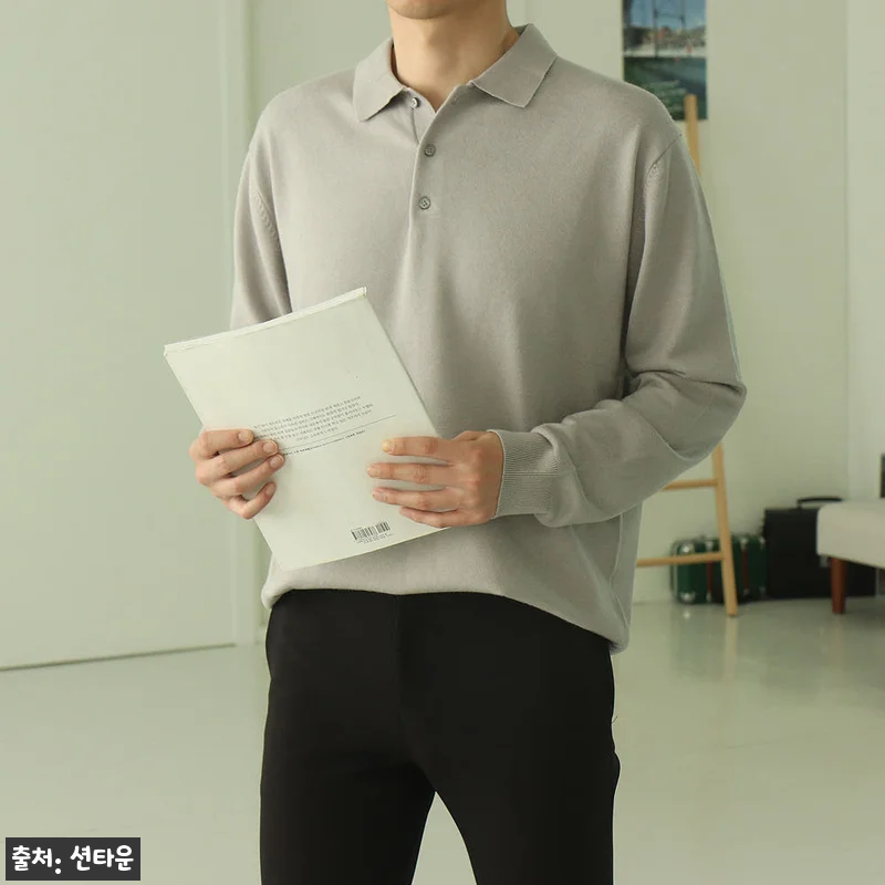 남자니트 남자카라티 오버핏 헨리넥 단 관련 이미지 3