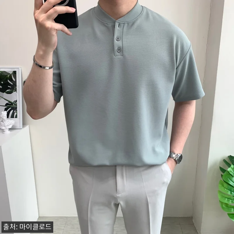 남자 헨리넥 반팔 세미오버핏 티셔츠, 관련 이미지 3