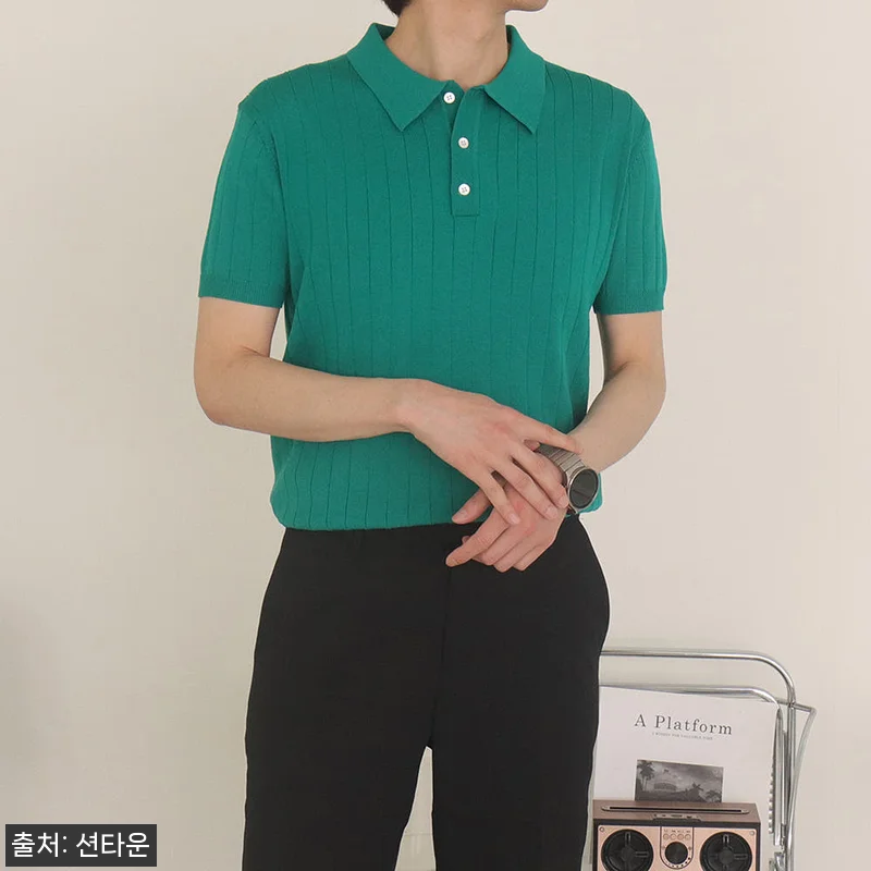 남자반팔니트 헨리넥 카라 머슬핏 반팔 관련 이미지 3