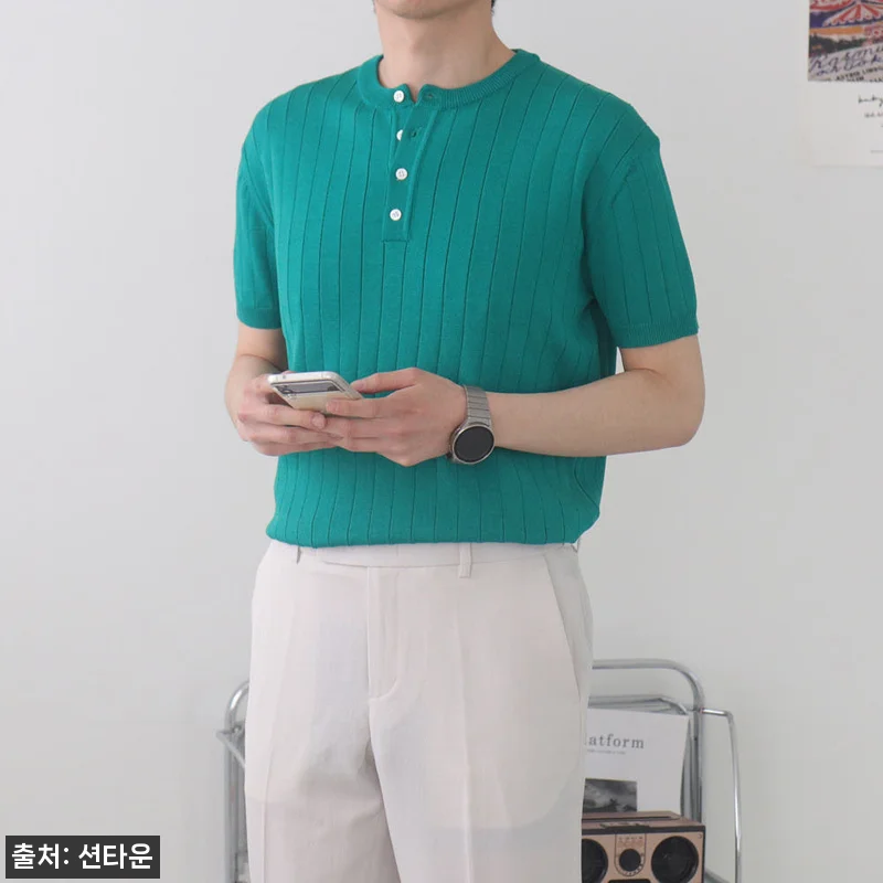 남자반팔티 헨리넥 골지 여름 머슬핏반 관련 이미지 3