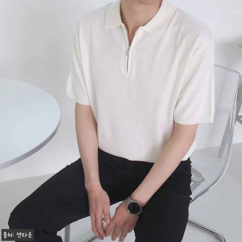 남자반팔티 머슬핏 집업 카라 반팔니트, 여름 데일리룩으로 눈여겨볼 15컬러 이슈템 9 남자반팔티 머슬핏 집업 카라 반팔니트 관련 이미지 3