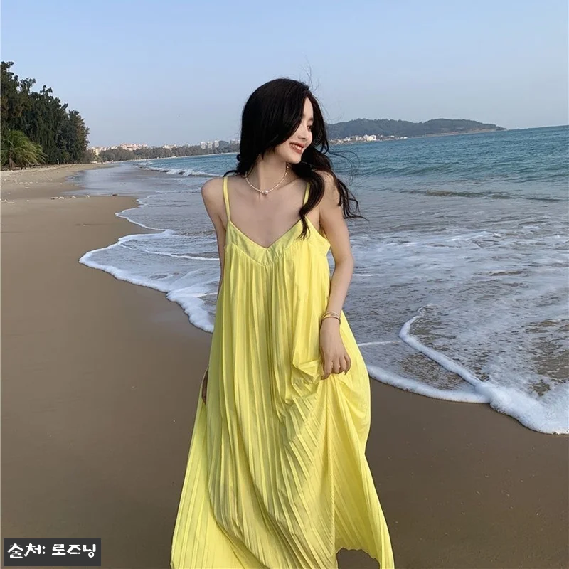 플리츠 끈나시 비치롱원피스, 휴양지 관련 이미지 4