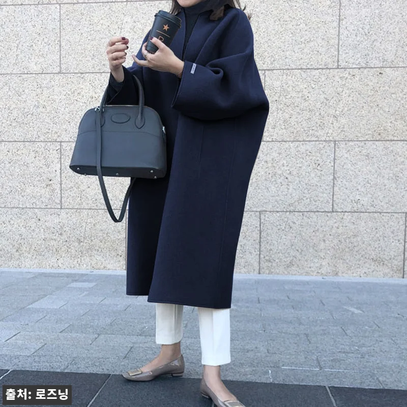 가오리핏 여성 루즈핏 모직 검정 코트 관련 이미지 4
