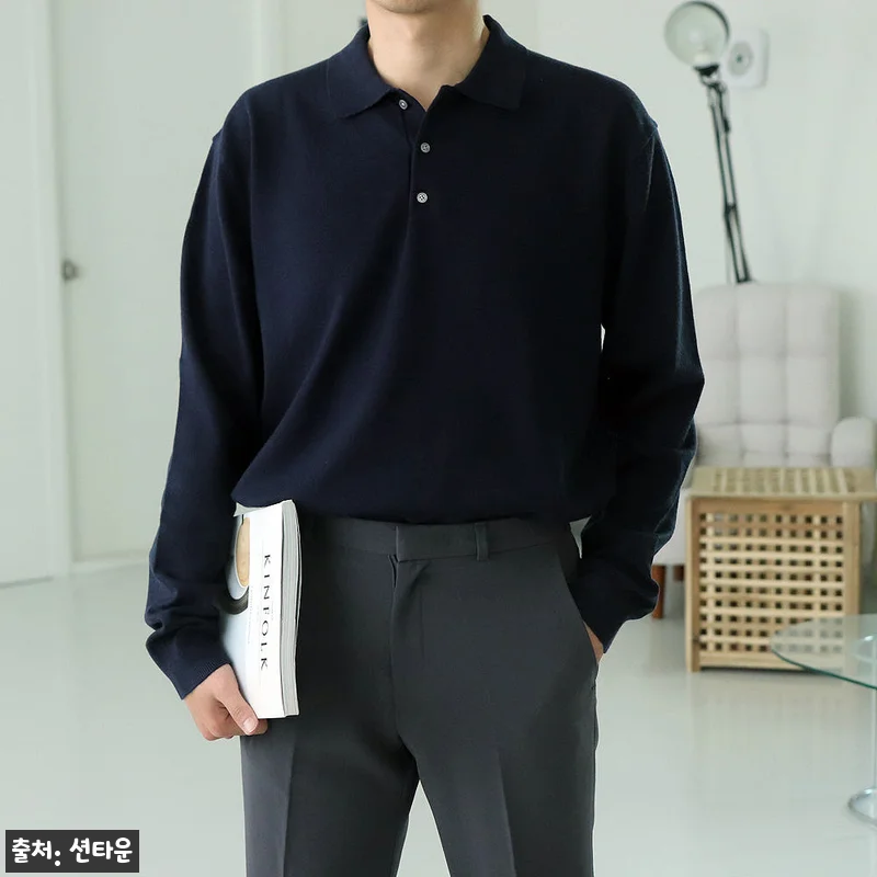 남자니트 남자카라티 오버핏 헨리넥 단 관련 이미지 4