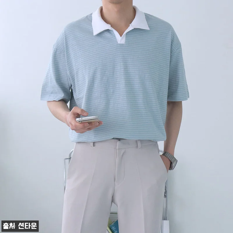 남자반팔티 단가라 스트라이프 카라 반 관련 이미지 4