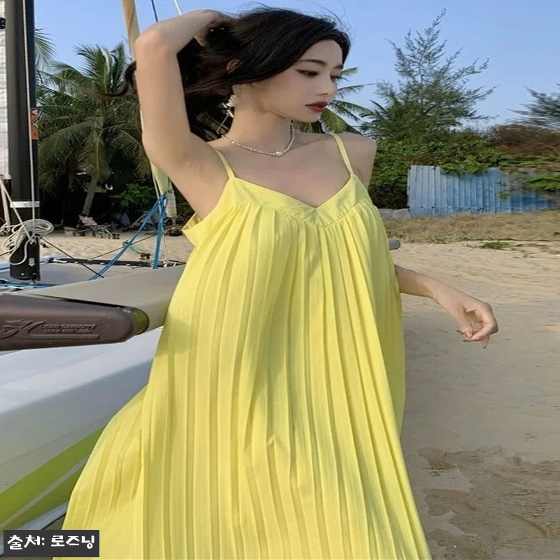 플리츠 끈나시 비치롱원피스, 휴양지 관련 이미지 5