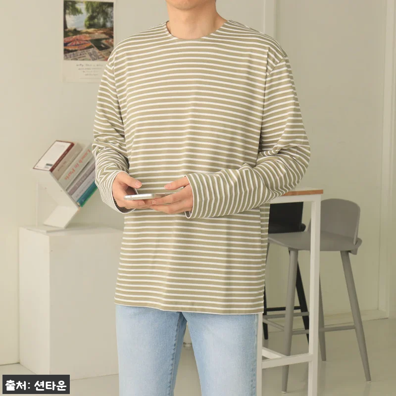 남자긴팔티 단가라 스트라이프 보트넥 관련 이미지 5