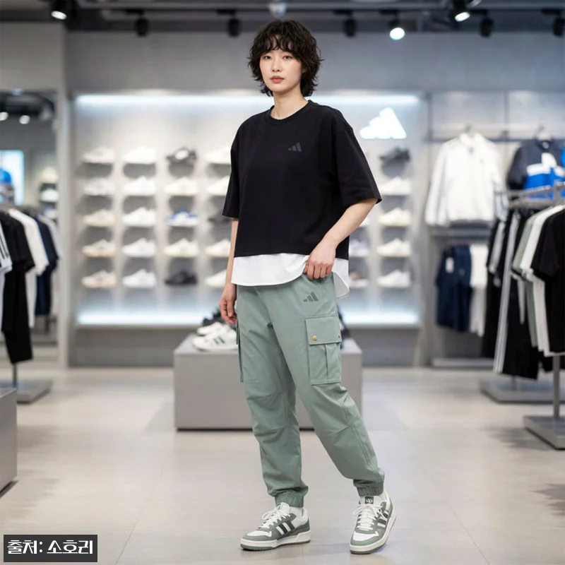 아디다스 여성 레이어드 삼선 루즈핏 관련 이미지 6