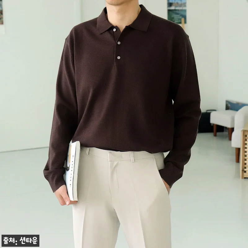 남자니트 남자카라티 오버핏 헨리넥 단 관련 이미지 8