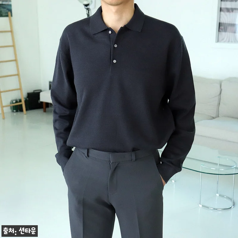 남자니트 남자카라티 오버핏 헨리넥 단 관련 이미지 9