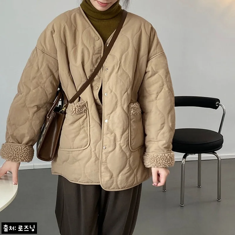 여성 겨울 노카라 오버핏 빅사이즈 깔깔이 패딩, 29,900원 할인 중이라 겨울 아우터로 눈여겨볼 아이템