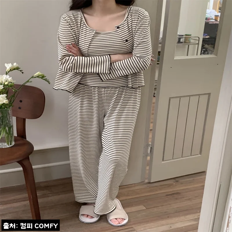 Home 62 캡내장잠옷 루이 스트라이프 3피스 파자마, 23% 할인에 무료배송이라 눈여겨본 홈웨어