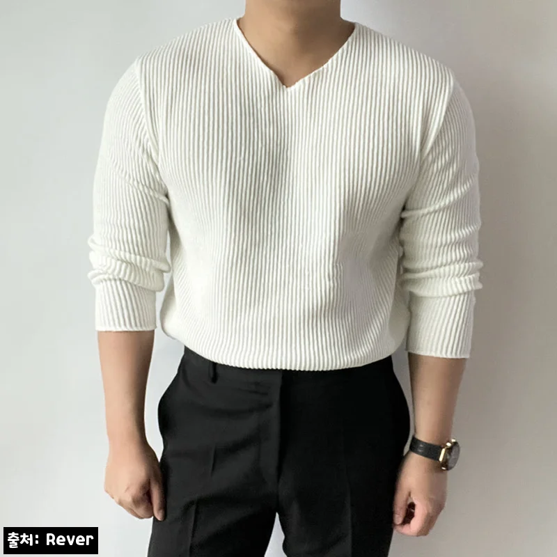 남자 머슬핏 V넥 골지 워셔블 봄 가을 겨울 니트, 부담 없는 브이넥 디자인이 눈에 띄는 이슈템
