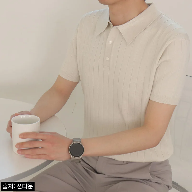 남자반팔니트 헨리넥 카라 머슬핏 반팔, 여름 데일리룩으로 눈여겨볼 만한 17% 할인템