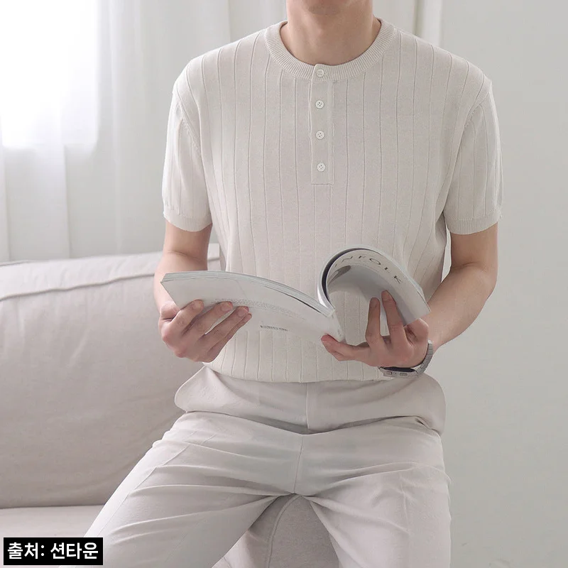 남자반팔티 헨리넥 골지 여름 머슬핏반팔, 단정한 여름 데일리룩으로 눈여겨볼 이슈템