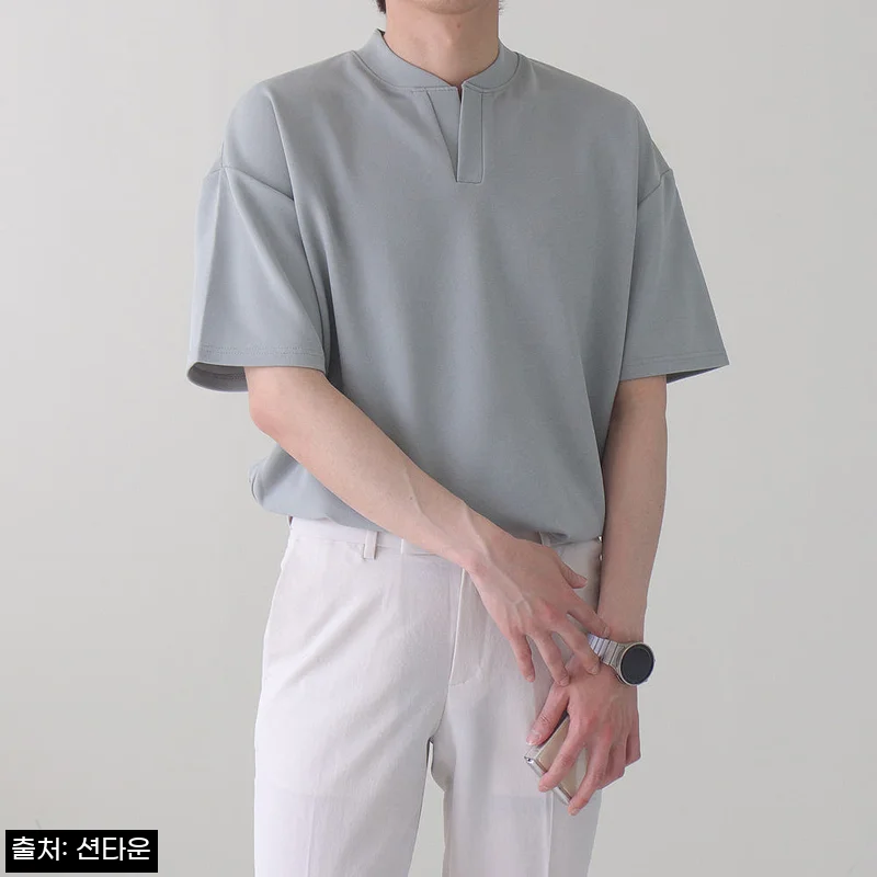 남자반팔티 차이나카라 오버핏 구김없는 헨리넥반팔, 여름 데일리룩으로 눈여겨볼 이슈템